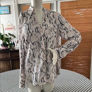 Snakeskin Print Button-Up Blouse